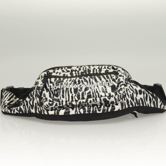 SAINT LAURENT Waist Bag Nylon Black White Auth - Picture 12 of 15
